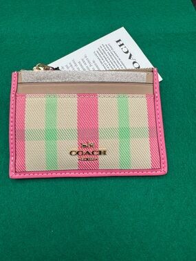 COACH Pink Plaid Skinny ID Card Case